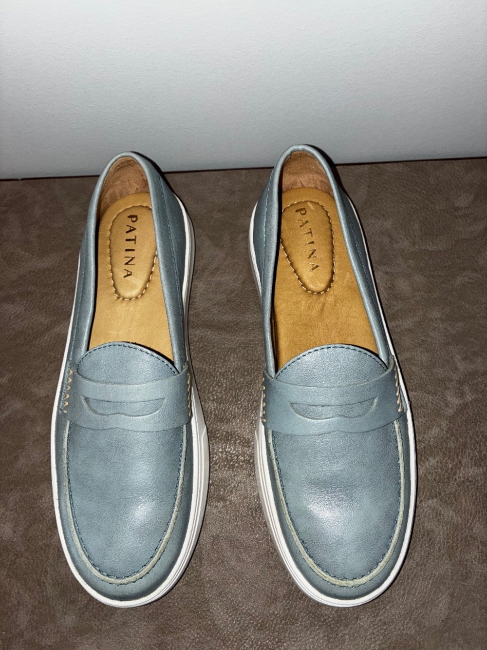 Patina Leather Light Blue Loafers 8.5 38.5